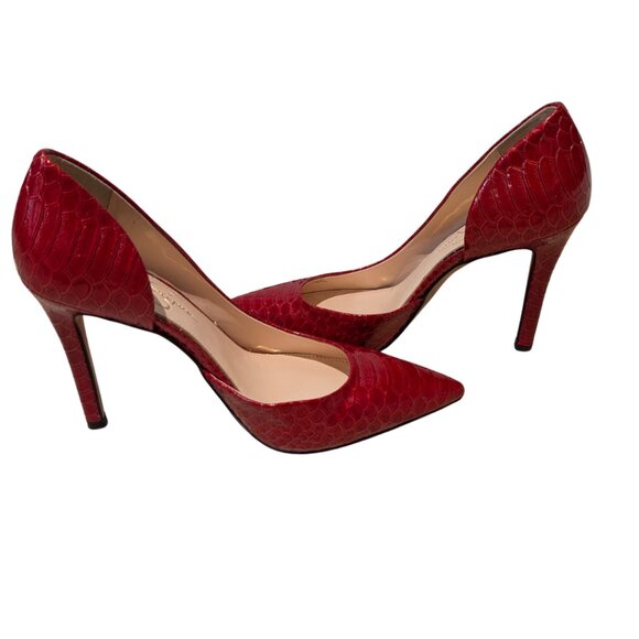 Jessica Simpson Shimmer Flame Red Patent Leather Crocodile Stiletto Heels Sz 9 - Picture 6 of 6